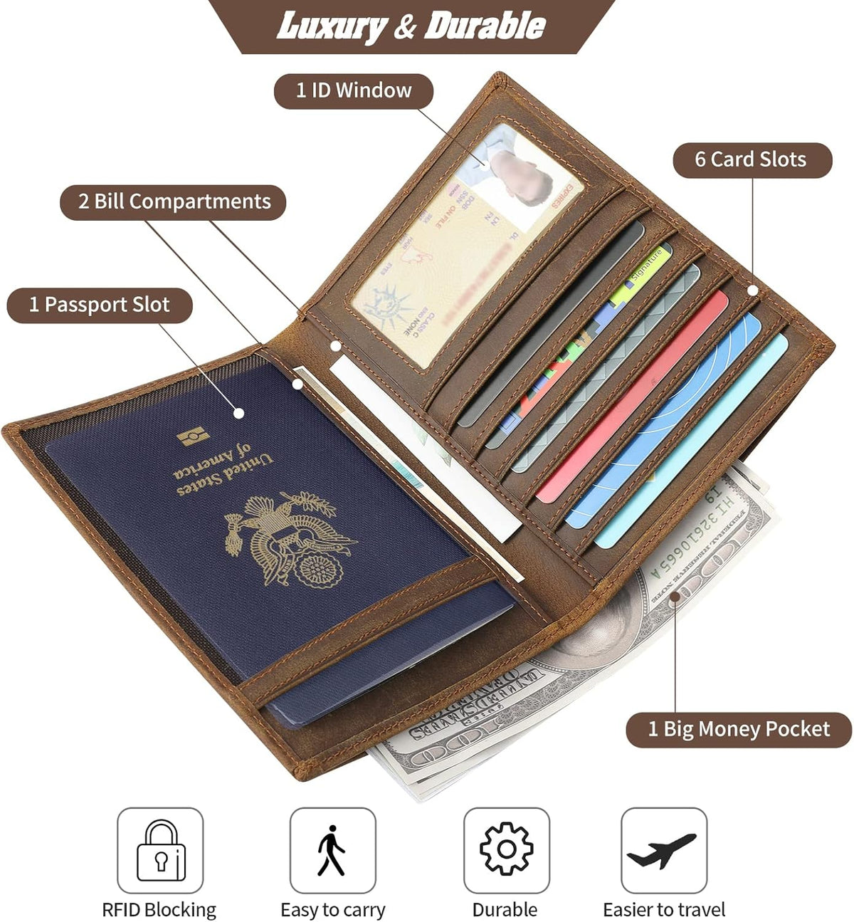 Genuine Leather Handmade Passport Holder For Travel, RFID Blocking Passport Holder with Card Slots, Travel Essentials wallet with Pen Holder for Women and Men for Gifting, Brown