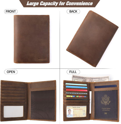 Genuine Leather Handmade Passport Holder For Travel, RFID Blocking Passport Holder with Card Slots, Travel Essentials wallet with Pen Holder for Women and Men for Gifting, Brown