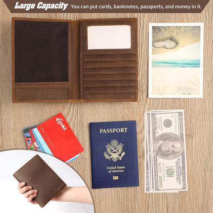 Genuine Leather Handmade Passport Holder For Travel, RFID Blocking Passport Holder with Card Slots, Travel Essentials wallet with Pen Holder for Women and Men for Gifting, Brown