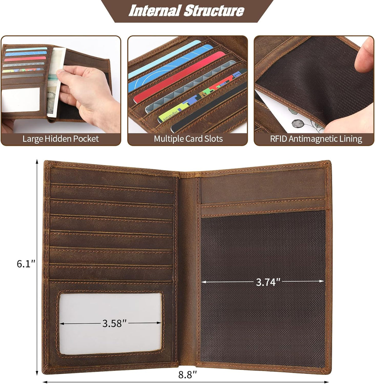 Genuine Leather Handmade Passport Holder For Travel, RFID Blocking Passport Holder with Card Slots, Travel Essentials wallet with Pen Holder for Women and Men for Gifting, Brown