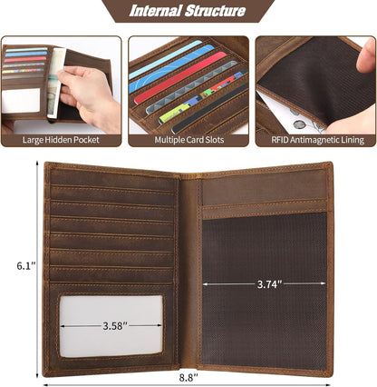 Genuine Leather Handmade Passport Holder For Travel, RFID Blocking Passport Holder with Card Slots, Travel Essentials wallet with Pen Holder for Women and Men for Gifting, Brown