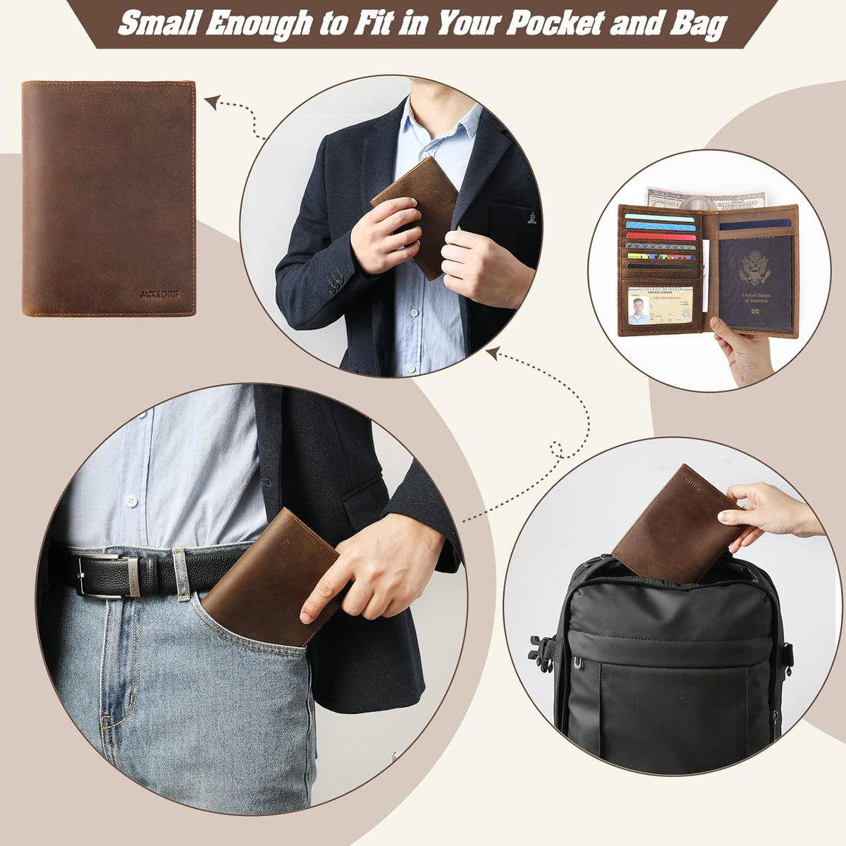 Genuine Leather Handmade Passport Holder For Travel, RFID Blocking Passport Holder with Card Slots, Travel Essentials wallet with Pen Holder for Women and Men for Gifting, Brown