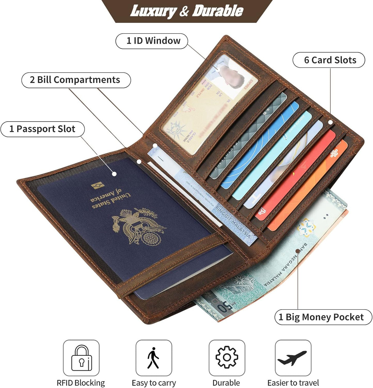 Genuine Leather Handmade Passport Holder For Travel, RFID Blocking Passport Holder with Card Slots, Travel Essentials wallet with Pen Holder for Women and Men for Gifting, Brown