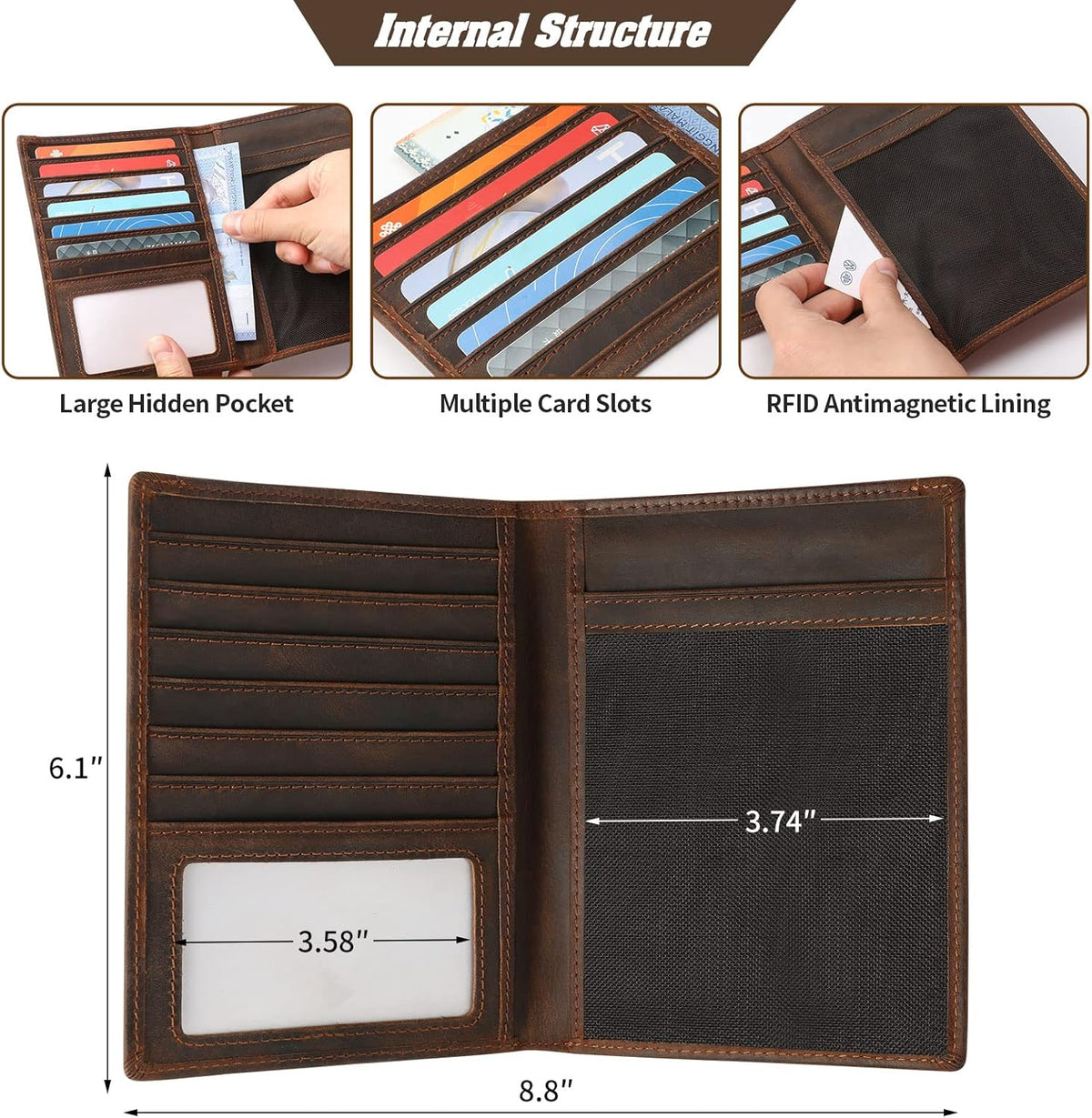 Genuine Leather Handmade Passport Holder For Travel, RFID Blocking Passport Holder with Card Slots, Travel Essentials wallet with Pen Holder for Women and Men for Gifting, Brown