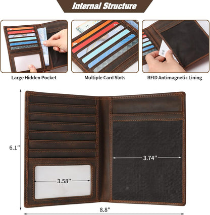Genuine Leather Handmade Passport Holder For Travel, RFID Blocking Passport Holder with Card Slots, Travel Essentials wallet with Pen Holder for Women and Men for Gifting, Brown