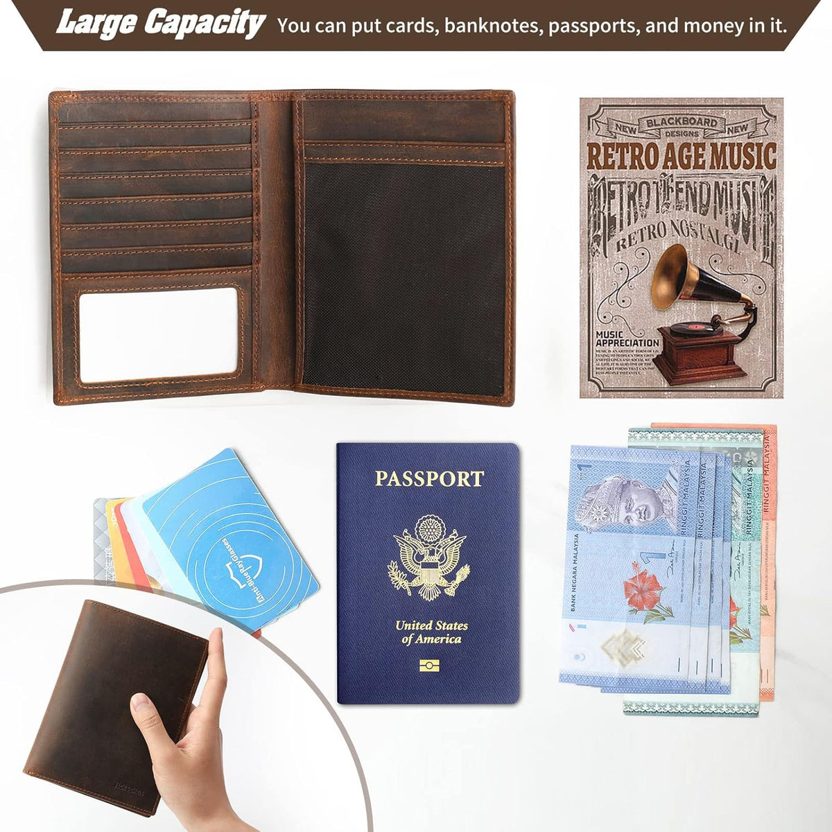 Genuine Leather Handmade Passport Holder For Travel, RFID Blocking Passport Holder with Card Slots, Travel Essentials wallet with Pen Holder for Women and Men for Gifting, Brown