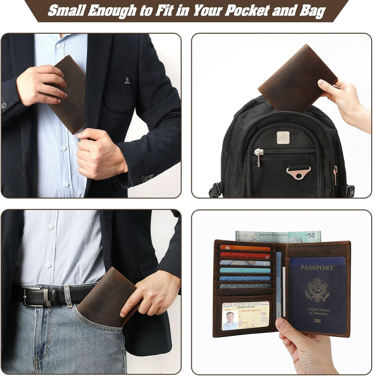 Genuine Leather Handmade Passport Holder For Travel, RFID Blocking Passport Holder with Card Slots, Travel Essentials wallet with Pen Holder for Women and Men for Gifting, Brown