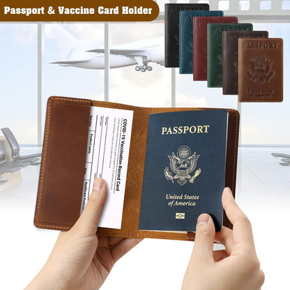 Genuine Leather Handmade Passport Holder For Travel, RFID Blocking Passport Holder with Card Slots, Travel Essentials wallet with Pen Holder for Women and Men for Gifting, Brown