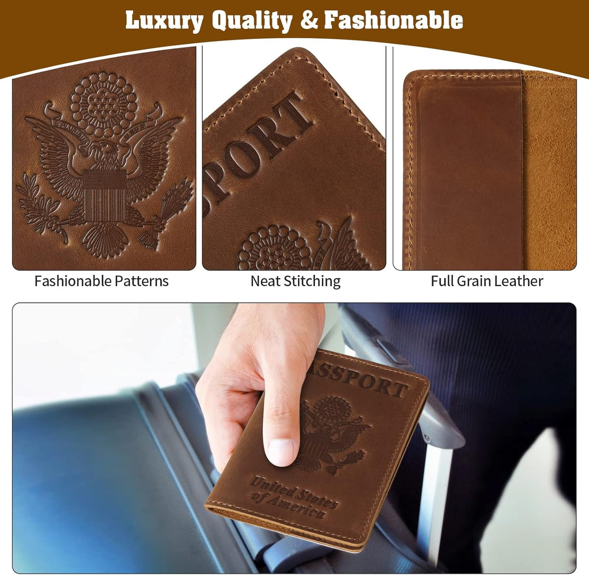 Genuine Leather Handmade Passport Holder For Travel, RFID Blocking Passport Holder with Card Slots, Travel Essentials wallet with Pen Holder for Women and Men for Gifting, Brown