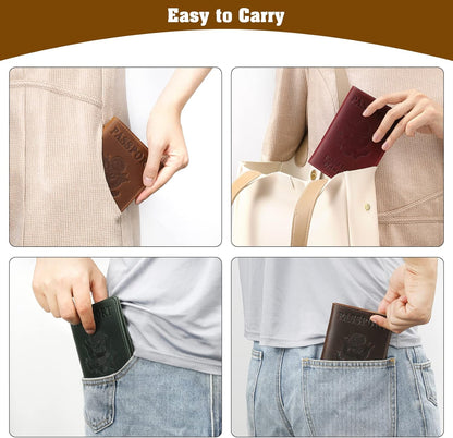Genuine Leather Handmade Passport Holder For Travel, RFID Blocking Passport Holder with Card Slots, Travel Essentials wallet with Pen Holder for Women and Men for Gifting, Brown