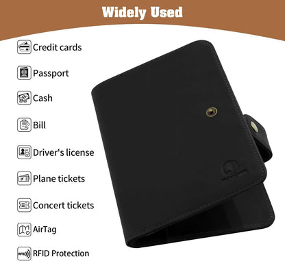 Genuine Leather Handmade Passport Holder For Travel, RFID Blocking Passport Holder with Card Slots, Travel Essentials wallet with Pen Holder for Women and Men for Gifting, Brown