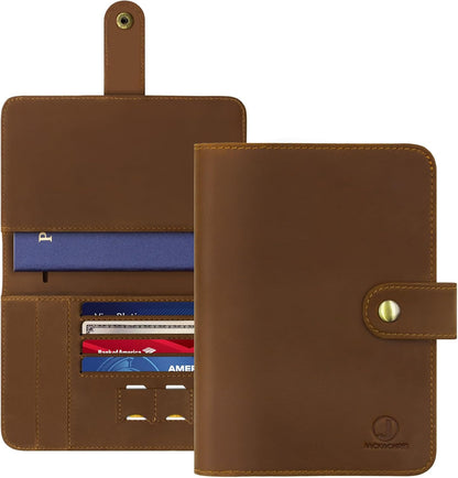Genuine Leather Handmade Passport Holder For Travel, RFID Blocking Passport Holder with Card Slots, Travel Essentials wallet with Pen Holder for Women and Men for Gifting, Brown