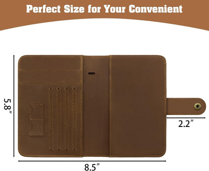 Genuine Leather Handmade Passport Holder For Travel, RFID Blocking Passport Holder with Card Slots, Travel Essentials wallet with Pen Holder for Women and Men for Gifting, Brown