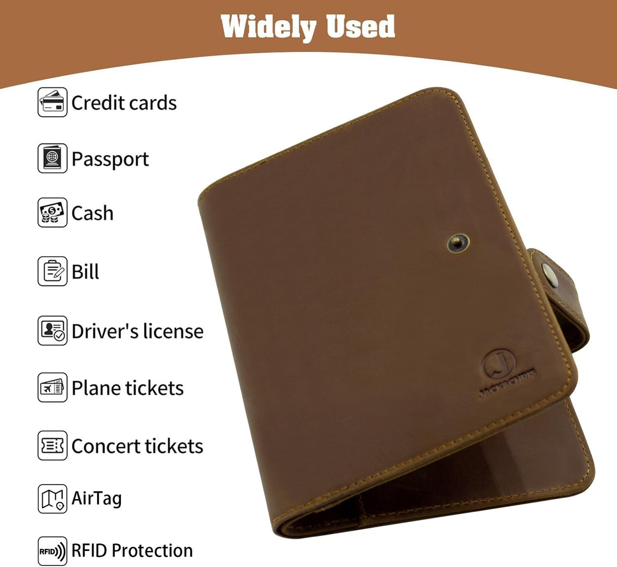 Genuine Leather Handmade Passport Holder For Travel, RFID Blocking Passport Holder with Card Slots, Travel Essentials wallet with Pen Holder for Women and Men for Gifting, Brown