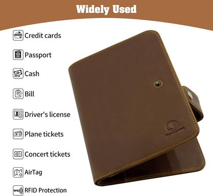 Genuine Leather Handmade Passport Holder For Travel, RFID Blocking Passport Holder with Card Slots, Travel Essentials wallet with Pen Holder for Women and Men for Gifting, Brown