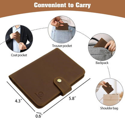Genuine Leather Handmade Passport Holder For Travel, RFID Blocking Passport Holder with Card Slots, Travel Essentials wallet with Pen Holder for Women and Men for Gifting, Brown