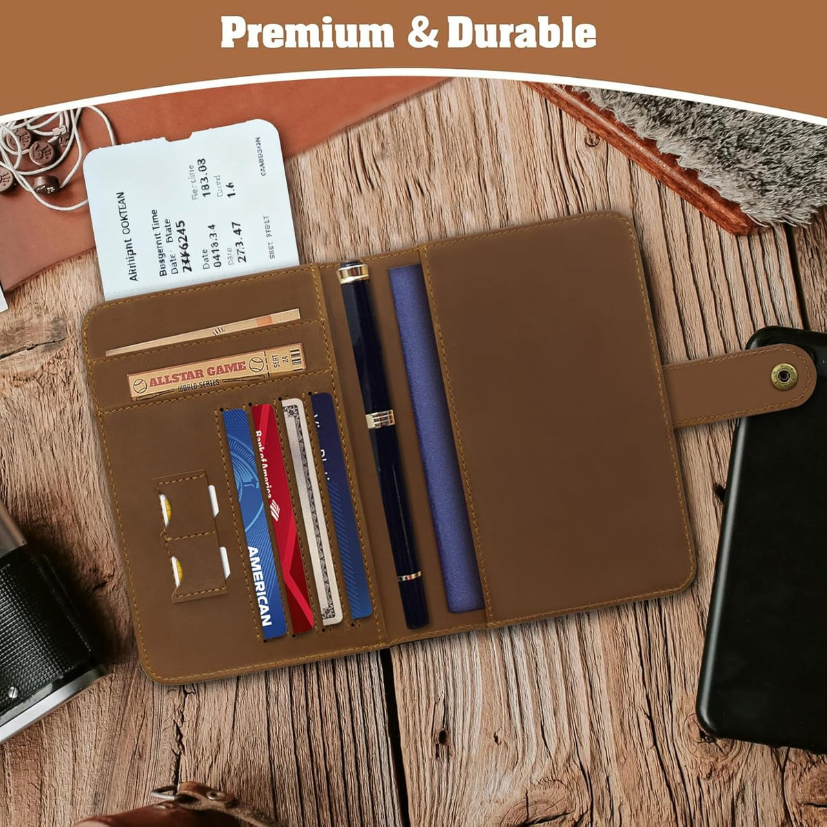 Genuine Leather Handmade Passport Holder For Travel, RFID Blocking Passport Holder with Card Slots, Travel Essentials wallet with Pen Holder for Women and Men for Gifting, Brown