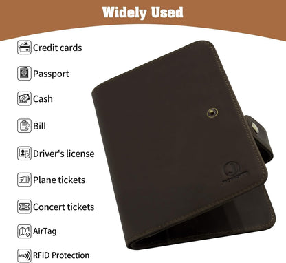 Genuine Leather Handmade Passport Holder For Travel, RFID Blocking Passport Holder with Card Slots, Travel Essentials wallet with Pen Holder for Women and Men for Gifting, Brown