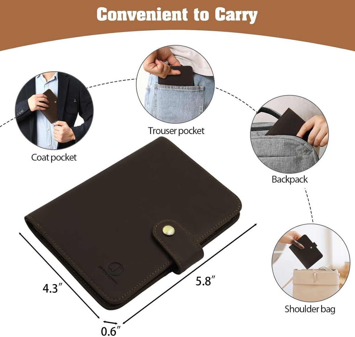 Genuine Leather Handmade Passport Holder For Travel, RFID Blocking Passport Holder with Card Slots, Travel Essentials wallet with Pen Holder for Women and Men for Gifting, Brown