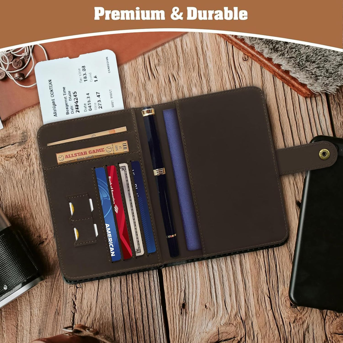 Genuine Leather Handmade Passport Holder For Travel, RFID Blocking Passport Holder with Card Slots, Travel Essentials wallet with Pen Holder for Women and Men for Gifting, Brown