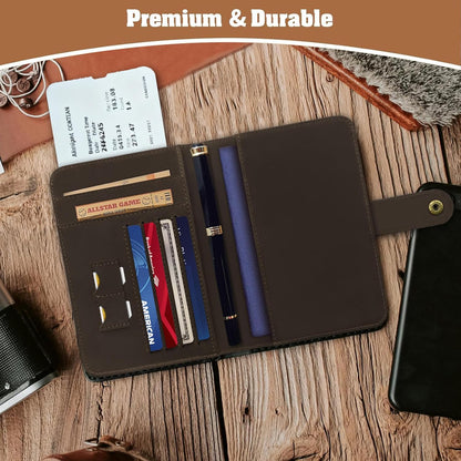 Genuine Leather Handmade Passport Holder For Travel, RFID Blocking Passport Holder with Card Slots, Travel Essentials wallet with Pen Holder for Women and Men for Gifting, Brown