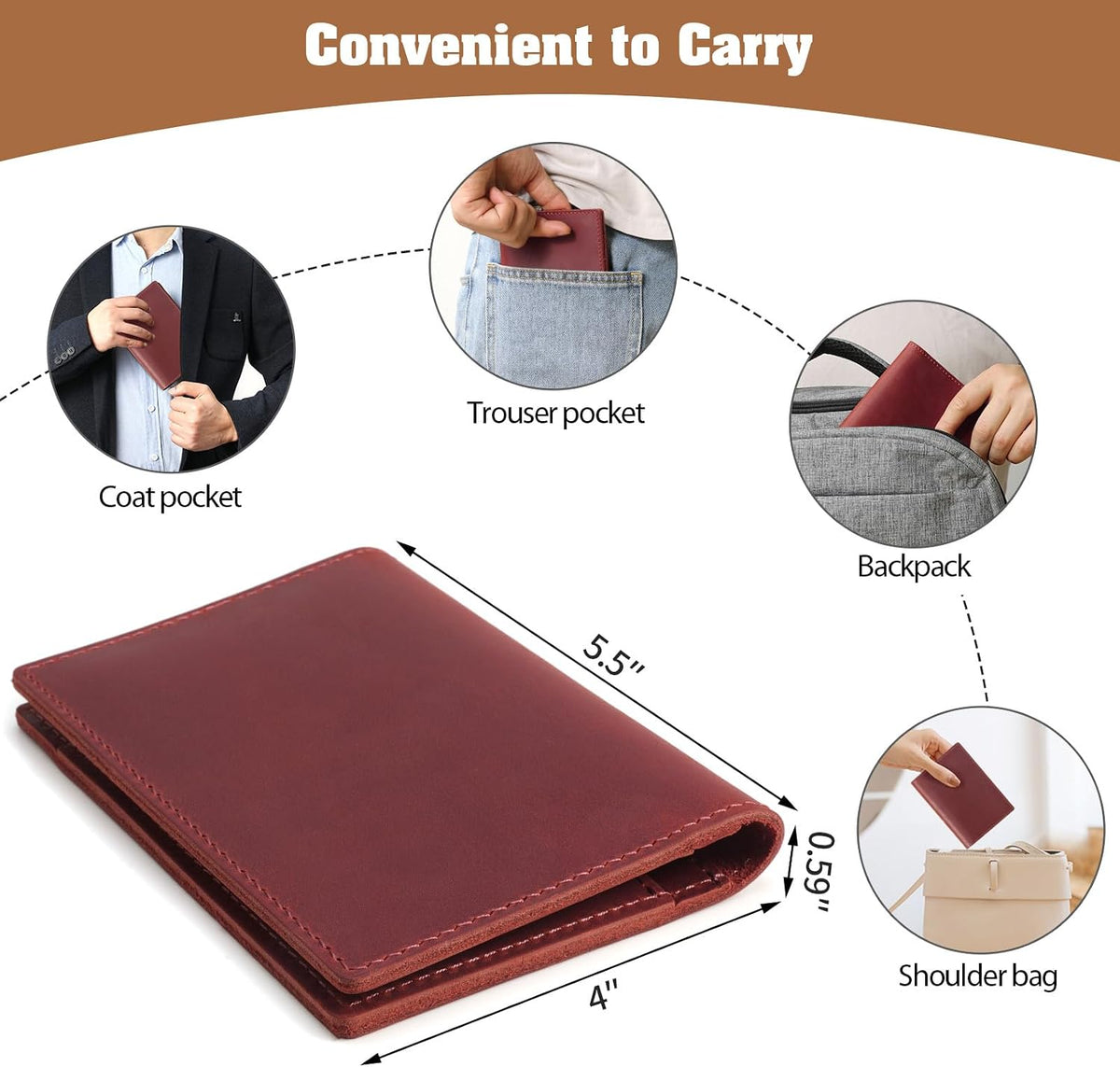 Genuine Leather Handmade Passport Holder For Travel, RFID Blocking Passport Holder with Card Slots, Travel Essentials wallet with Pen Holder for Women and Men for Gifting, Brown