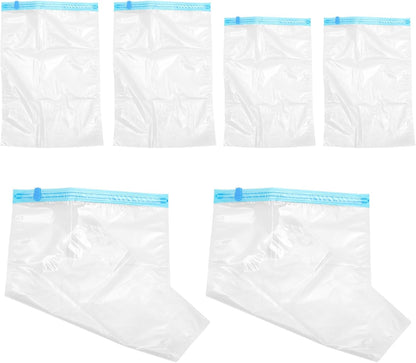 6pcs Travel Compression Bags Set, Vacuum Seal Clothes Storage Bags with Hand-roll Function, Space Saver Quilts and Clothing Organizer for Luggage and Suitcase