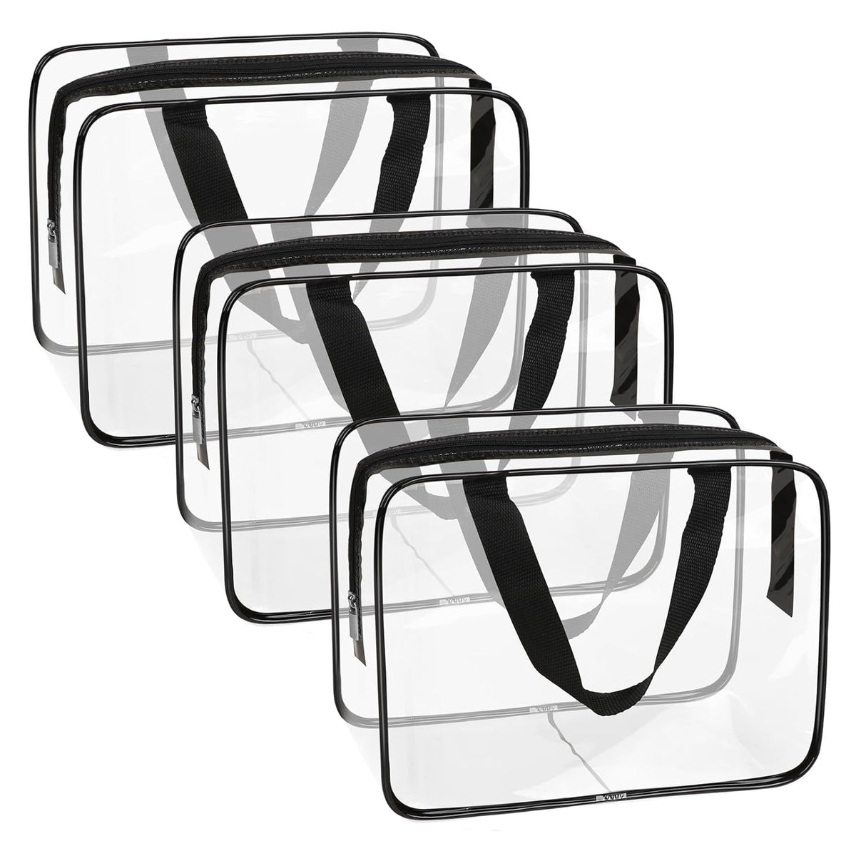 APREUTY Clear Makeup Bags, TSA Approved 6 Pcs Cosmetic Makeup Bags Set Clear PVC with Zipper Handle Portable Travel Luggage Pouch Airport Airline Vacation Organization (Black)
