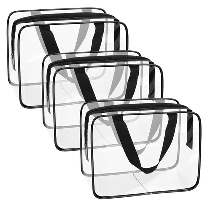 APREUTY Clear Makeup Bags, TSA Approved 6 Pcs Cosmetic Makeup Bags Set Clear PVC with Zipper Handle Portable Travel Luggage Pouch Airport Airline Vacation Organization (Black)