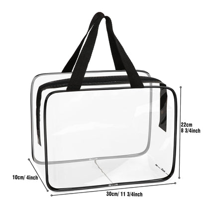 APREUTY Clear Makeup Bags, TSA Approved 6 Pcs Cosmetic Makeup Bags Set Clear PVC with Zipper Handle Portable Travel Luggage Pouch Airport Airline Vacation Organization (Black)