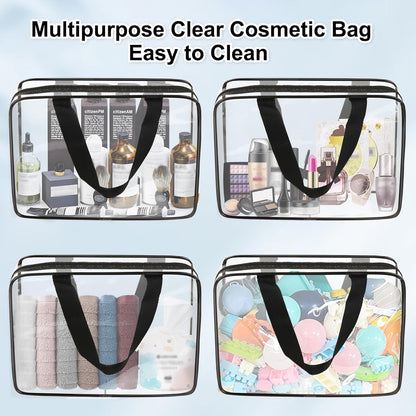APREUTY Clear Makeup Bags, TSA Approved 6 Pcs Cosmetic Makeup Bags Set Clear PVC with Zipper Handle Portable Travel Luggage Pouch Airport Airline Vacation Organization (Black)