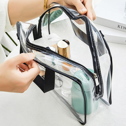 APREUTY Clear Makeup Bags, TSA Approved 6 Pcs Cosmetic Makeup Bags Set Clear PVC with Zipper Handle Portable Travel Luggage Pouch Airport Airline Vacation Organization (Black)