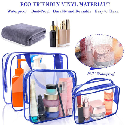 APREUTY Clear Makeup Bags, TSA Approved 6 Pcs Cosmetic Makeup Bags Set Clear PVC with Zipper Handle Portable Travel Luggage Pouch Airport Airline Vacation Organization (Black)