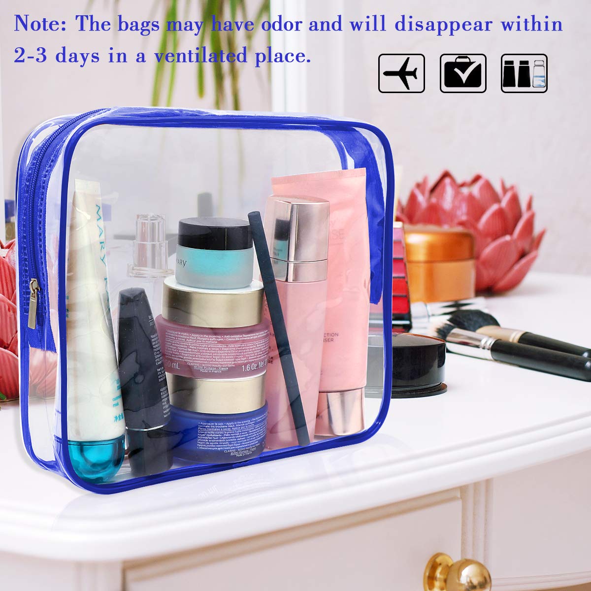 APREUTY Clear Makeup Bags, TSA Approved 6 Pcs Cosmetic Makeup Bags Set Clear PVC with Zipper Handle Portable Travel Luggage Pouch Airport Airline Vacation Organization (Black)