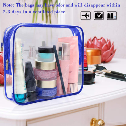 APREUTY Clear Makeup Bags, TSA Approved 6 Pcs Cosmetic Makeup Bags Set Clear PVC with Zipper Handle Portable Travel Luggage Pouch Airport Airline Vacation Organization (Black)