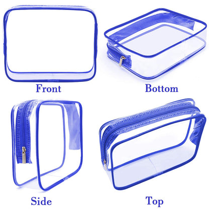 APREUTY Clear Makeup Bags, TSA Approved 6 Pcs Cosmetic Makeup Bags Set Clear PVC with Zipper Handle Portable Travel Luggage Pouch Airport Airline Vacation Organization (Black)