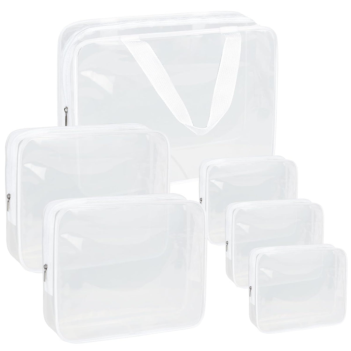 APREUTY Clear Makeup Bags, TSA Approved 6 Pcs Cosmetic Makeup Bags Set Clear PVC with Zipper Handle Portable Travel Luggage Pouch Airport Airline Vacation Organization (Black)
