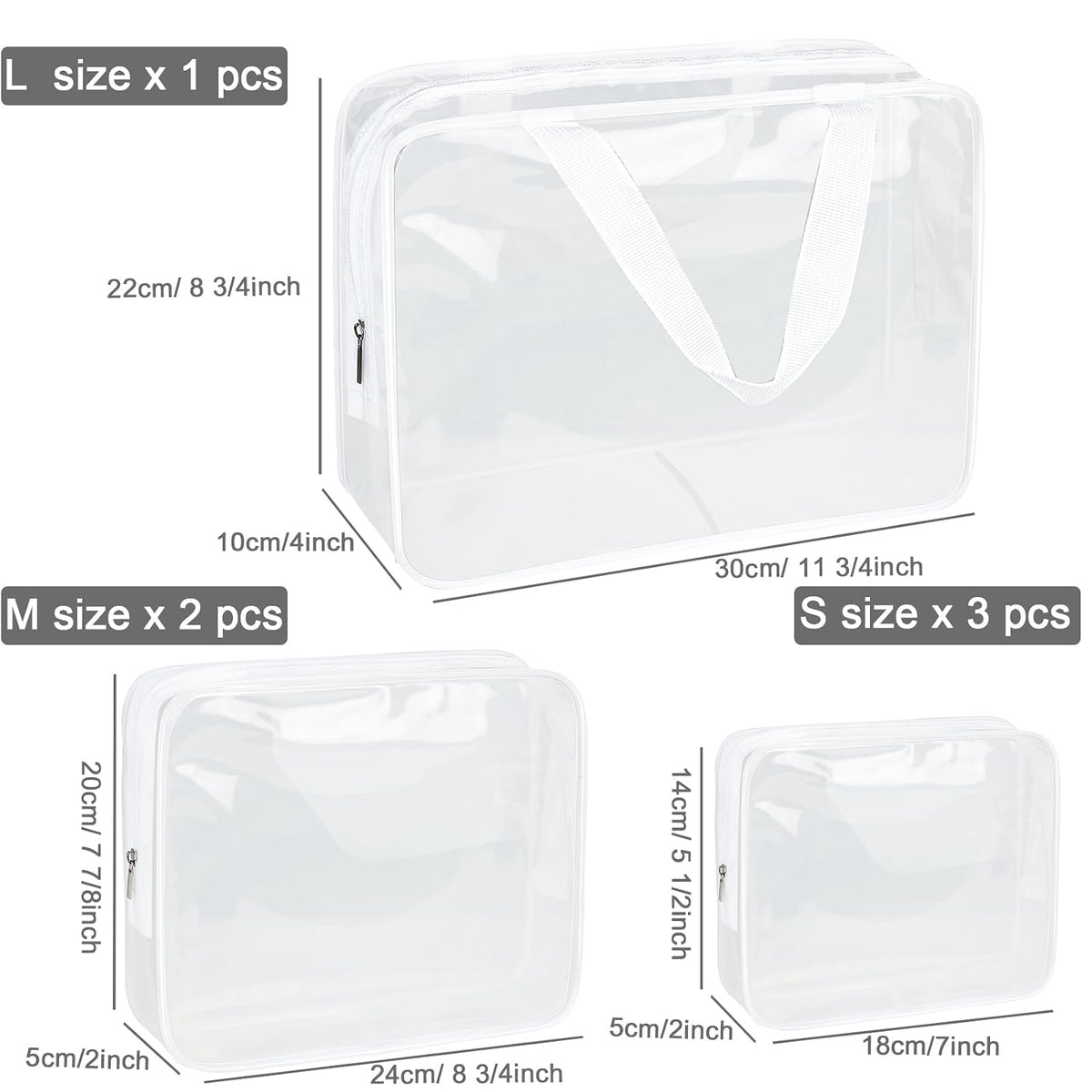 APREUTY Clear Makeup Bags, TSA Approved 6 Pcs Cosmetic Makeup Bags Set Clear PVC with Zipper Handle Portable Travel Luggage Pouch Airport Airline Vacation Organization (Black)