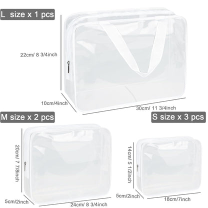 APREUTY Clear Makeup Bags, TSA Approved 6 Pcs Cosmetic Makeup Bags Set Clear PVC with Zipper Handle Portable Travel Luggage Pouch Airport Airline Vacation Organization (Black)