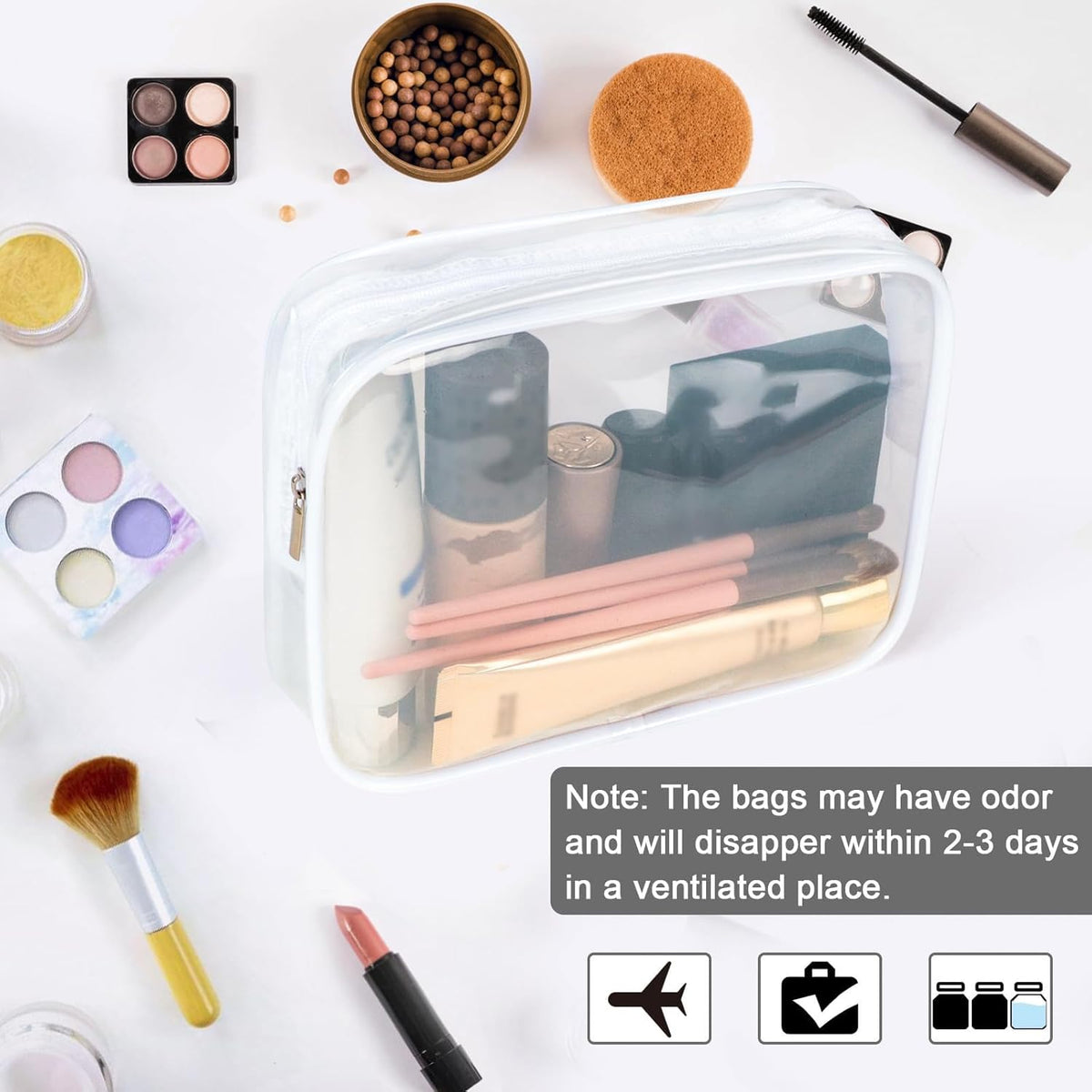 APREUTY Clear Makeup Bags, TSA Approved 6 Pcs Cosmetic Makeup Bags Set Clear PVC with Zipper Handle Portable Travel Luggage Pouch Airport Airline Vacation Organization (Black)