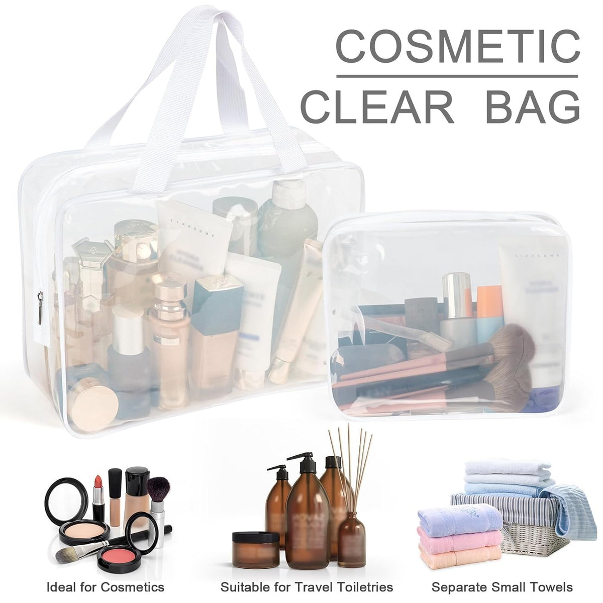 APREUTY Clear Makeup Bags, TSA Approved 6 Pcs Cosmetic Makeup Bags Set Clear PVC with Zipper Handle Portable Travel Luggage Pouch Airport Airline Vacation Organization (Black)