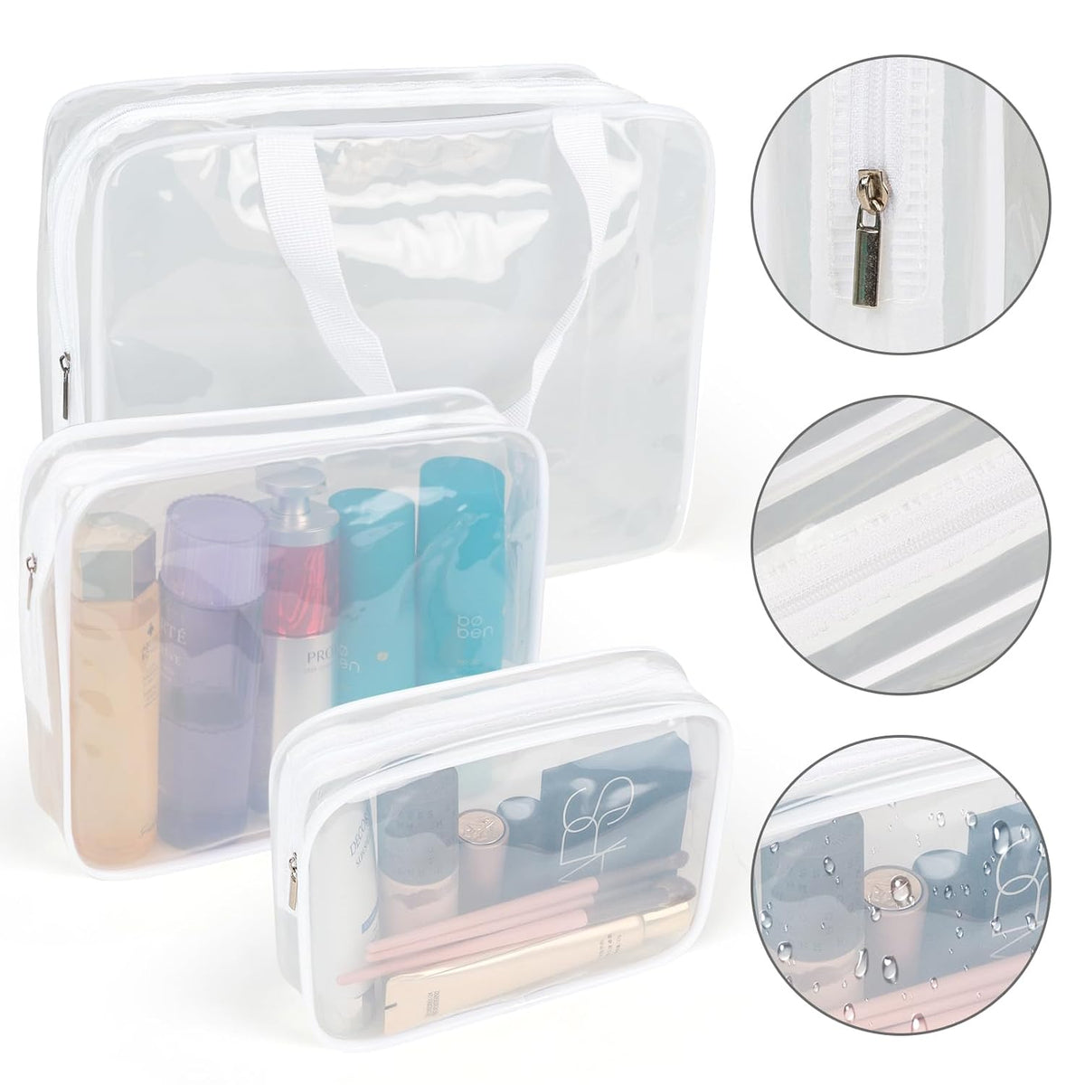 APREUTY Clear Makeup Bags, TSA Approved 6 Pcs Cosmetic Makeup Bags Set Clear PVC with Zipper Handle Portable Travel Luggage Pouch Airport Airline Vacation Organization (Black)