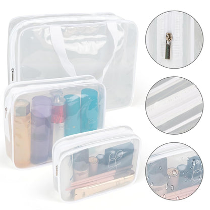 APREUTY Clear Makeup Bags, TSA Approved 6 Pcs Cosmetic Makeup Bags Set Clear PVC with Zipper Handle Portable Travel Luggage Pouch Airport Airline Vacation Organization (Black)