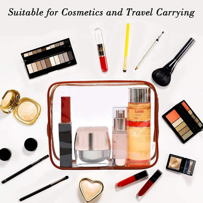 APREUTY Clear Makeup Bags, TSA Approved 6 Pcs Cosmetic Makeup Bags Set Clear PVC with Zipper Handle Portable Travel Luggage Pouch Airport Airline Vacation Organization (Black)