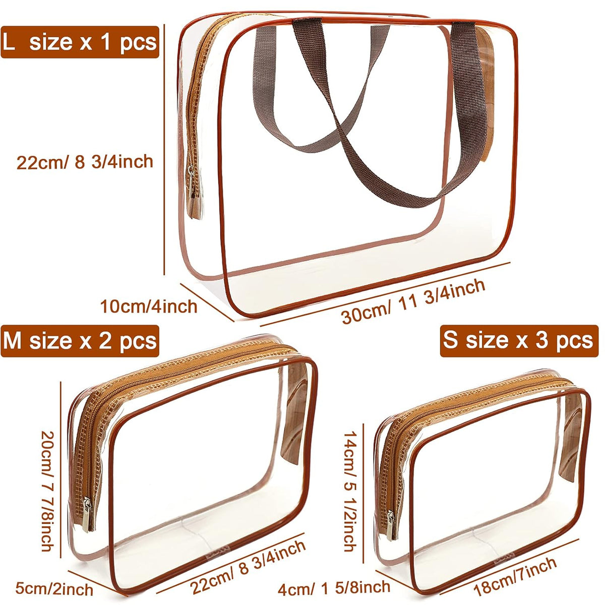 APREUTY Clear Makeup Bags, TSA Approved 6 Pcs Cosmetic Makeup Bags Set Clear PVC with Zipper Handle Portable Travel Luggage Pouch Airport Airline Vacation Organization (Black)