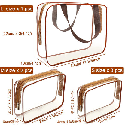 APREUTY Clear Makeup Bags, TSA Approved 6 Pcs Cosmetic Makeup Bags Set Clear PVC with Zipper Handle Portable Travel Luggage Pouch Airport Airline Vacation Organization (Black)