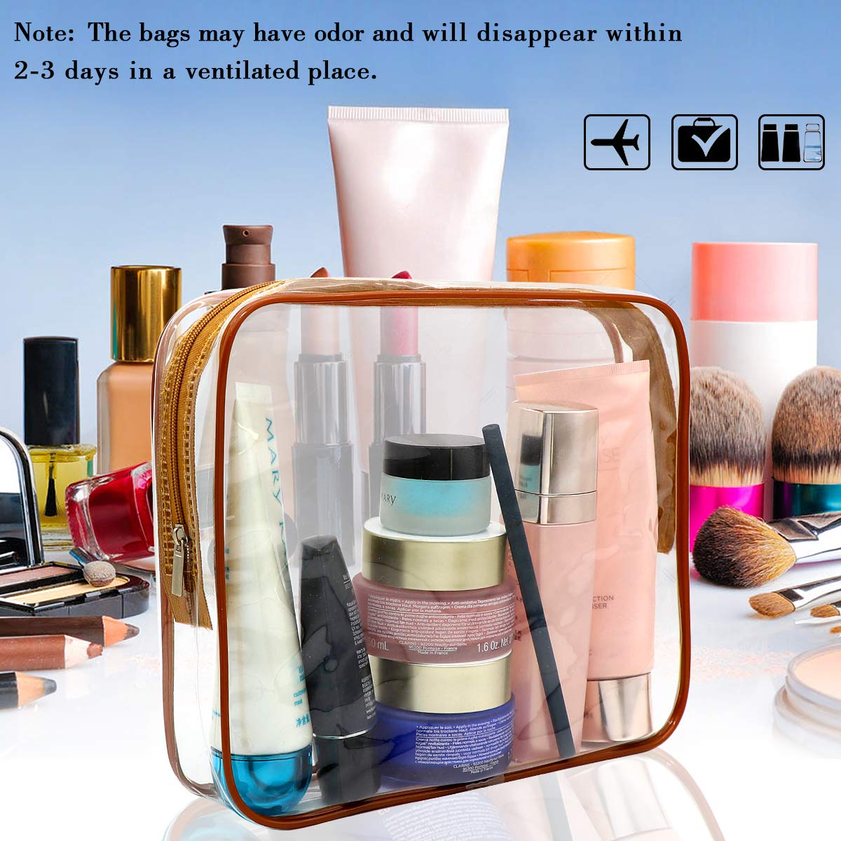 APREUTY Clear Makeup Bags, TSA Approved 6 Pcs Cosmetic Makeup Bags Set Clear PVC with Zipper Handle Portable Travel Luggage Pouch Airport Airline Vacation Organization (Black)