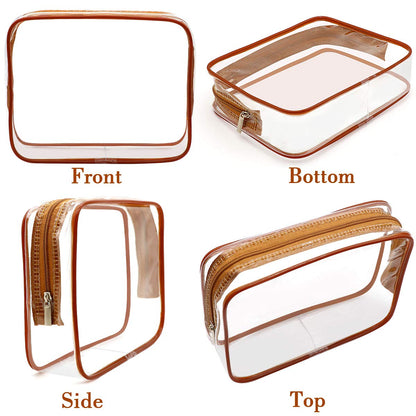 APREUTY Clear Makeup Bags, TSA Approved 6 Pcs Cosmetic Makeup Bags Set Clear PVC with Zipper Handle Portable Travel Luggage Pouch Airport Airline Vacation Organization (Black)