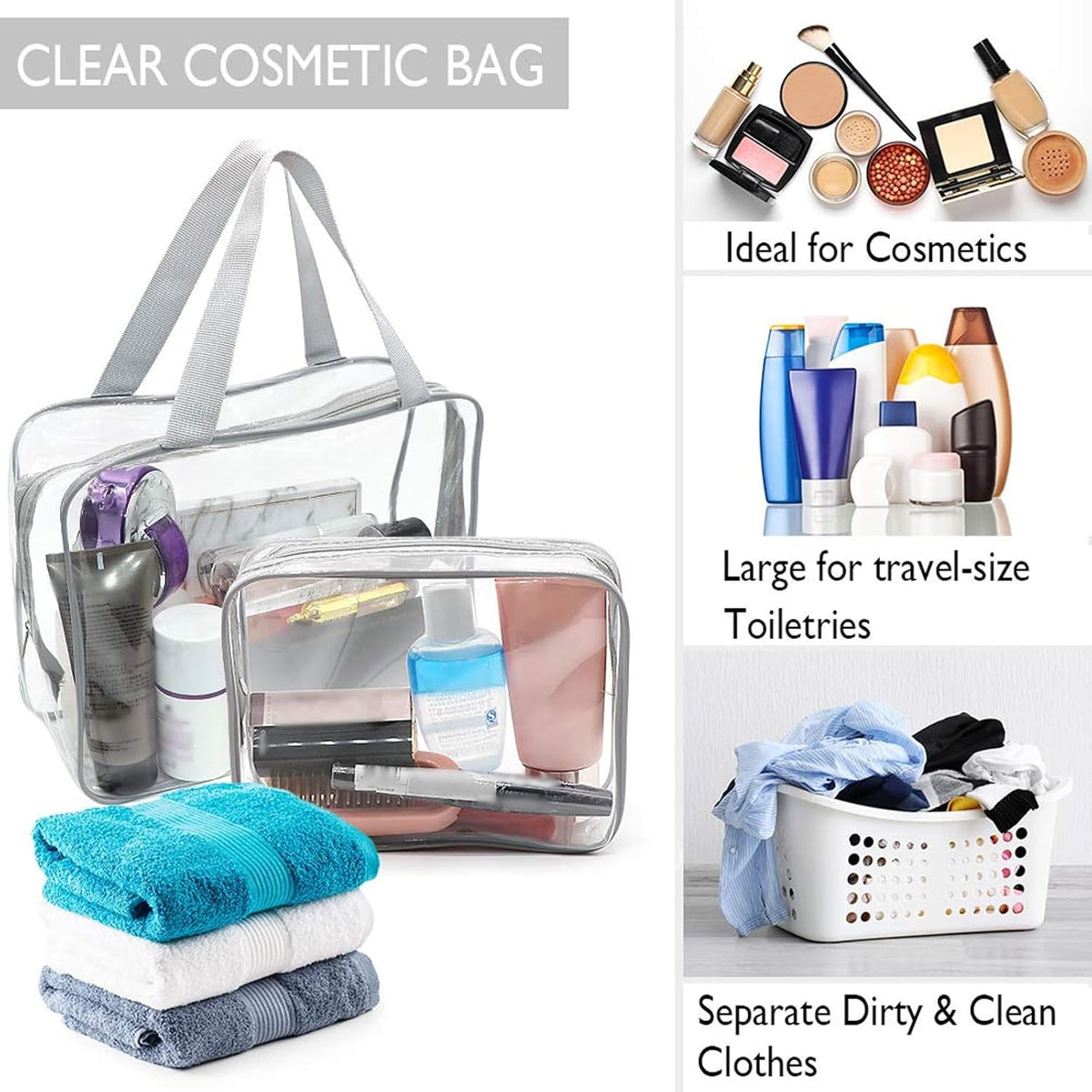 APREUTY Clear Makeup Bags, TSA Approved 6 Pcs Cosmetic Makeup Bags Set Clear PVC with Zipper Handle Portable Travel Luggage Pouch Airport Airline Vacation Organization (Black)
