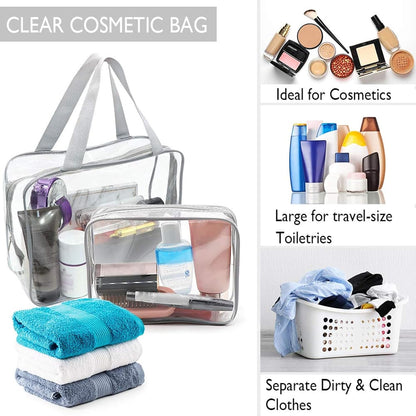 APREUTY Clear Makeup Bags, TSA Approved 6 Pcs Cosmetic Makeup Bags Set Clear PVC with Zipper Handle Portable Travel Luggage Pouch Airport Airline Vacation Organization (Black)